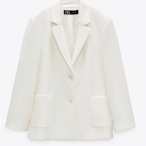 Zara Straight Cut Tailored Blazer Jacket with Pockets Size Small Ecru 8473/888 - Picture 2 of 10